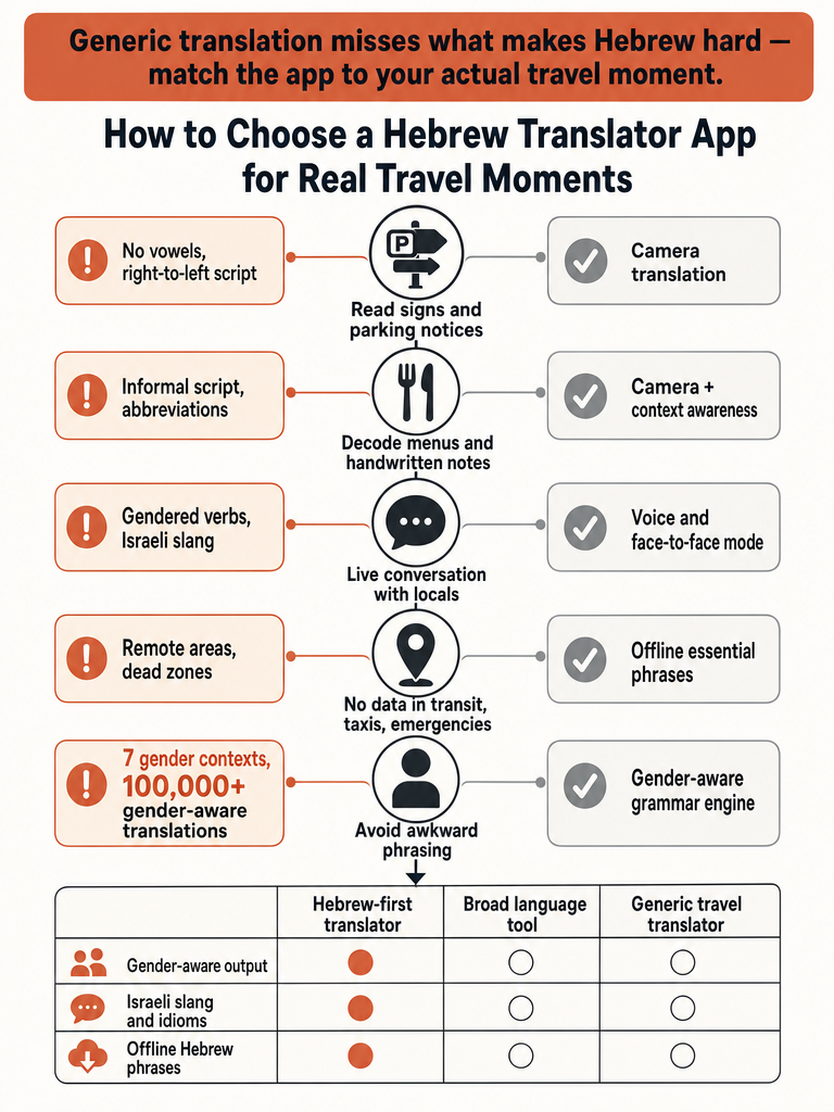 Best Hebrew Translator App for Travel in Israel infographic