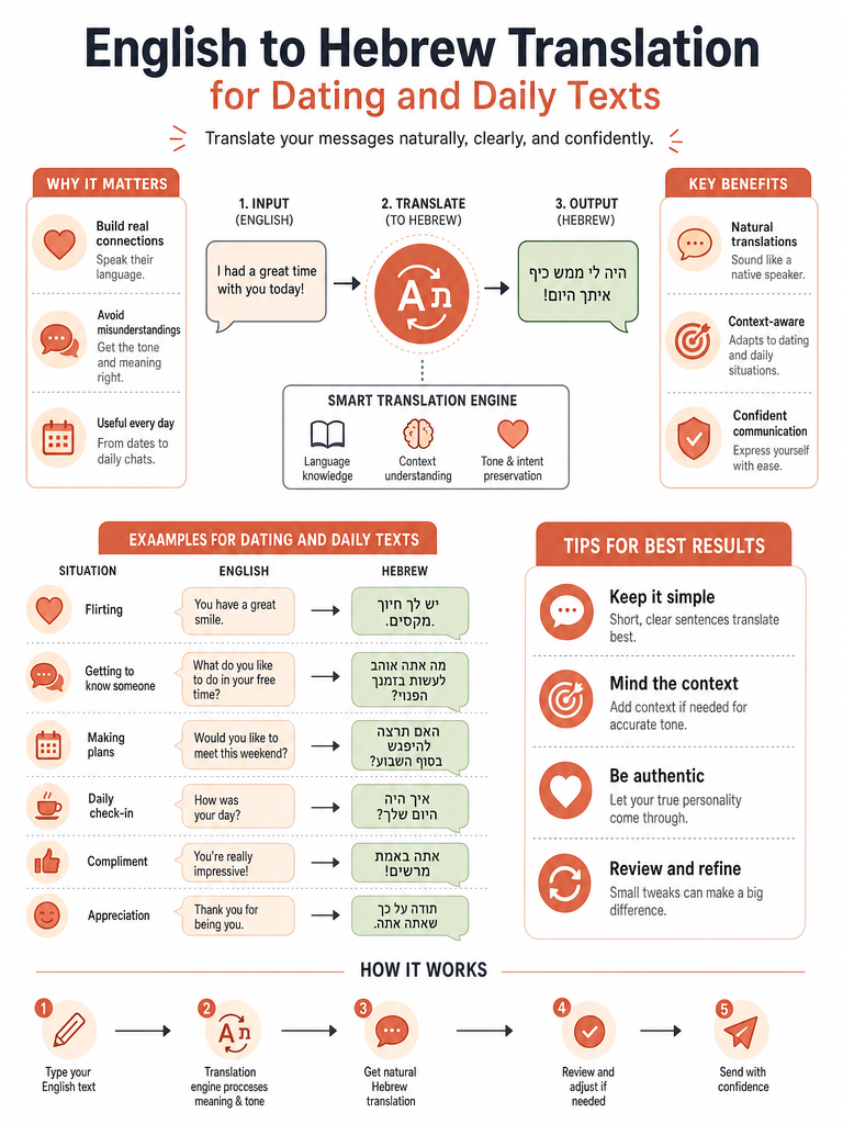 English to Hebrew Translation for Dating and Daily Texts infographic