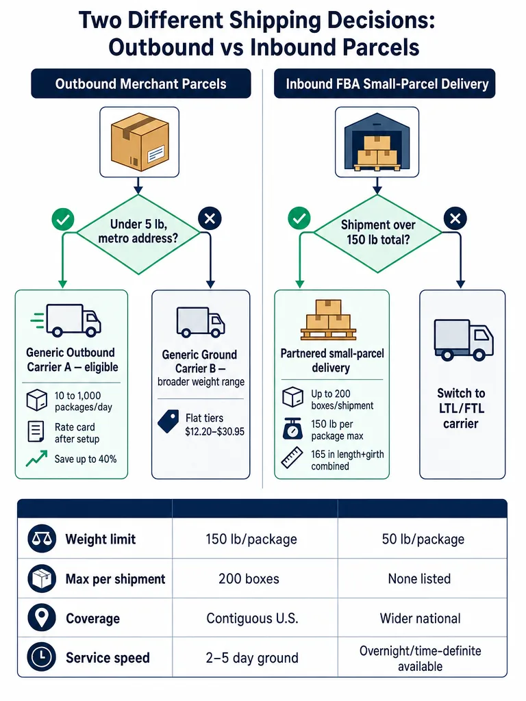 Diagram: Amazon Shipping Eligibility vs UPS for Small Parcels