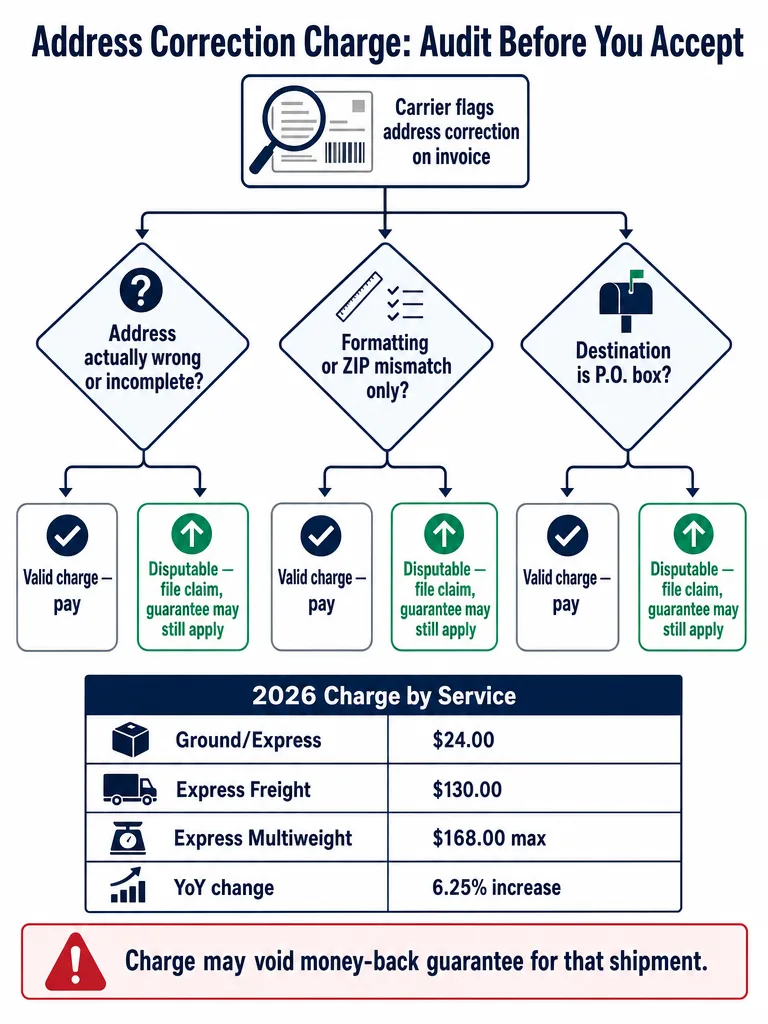 FedEx Address Correction Fee 2026: What to Audit infographic