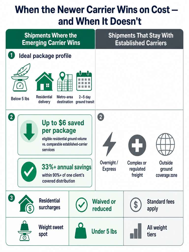 When Amazon Shipping beats UPS or FedEx on cost infographic