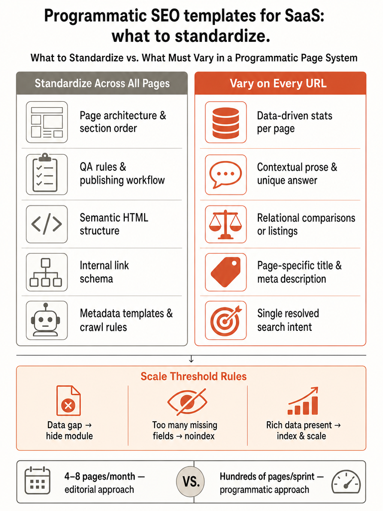 Programmatic SEO templates for SaaS: what to standardize infographic