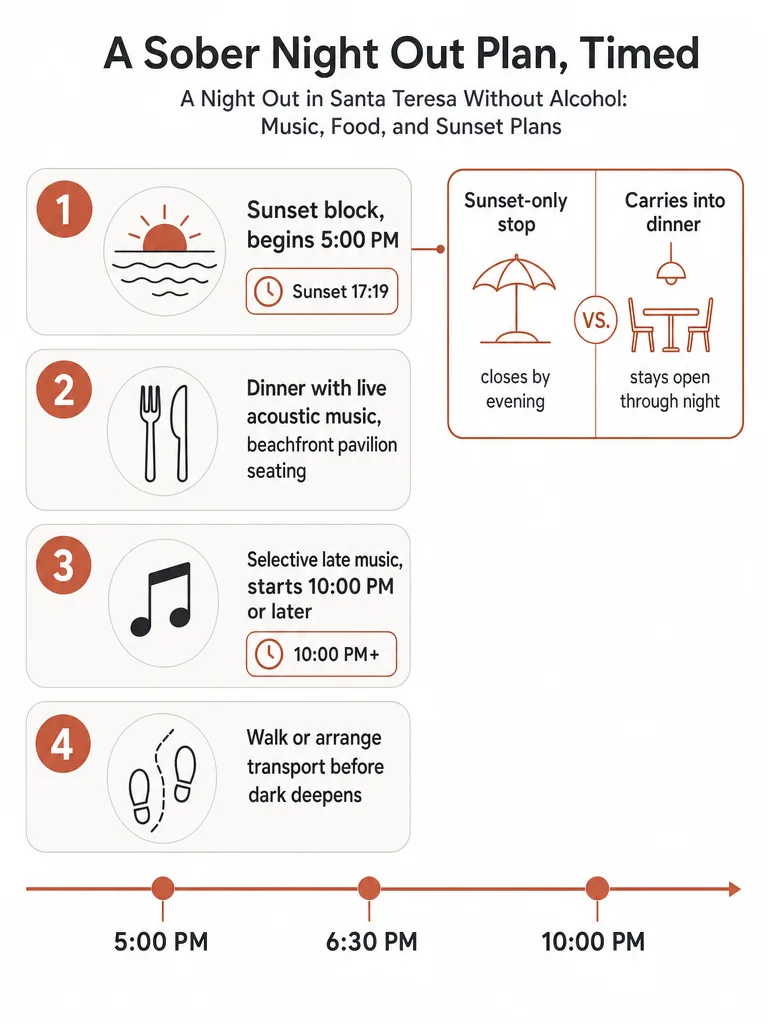 Diagram: A Night Out in Santa Teresa Without Alcohol: Music, Food, and Sunset Plans