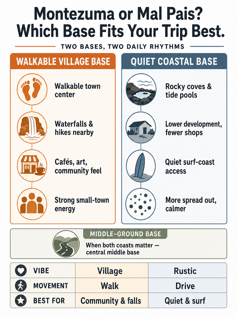 Montezuma or Mal Pais? Which Base Fits Your Trip Best infographic