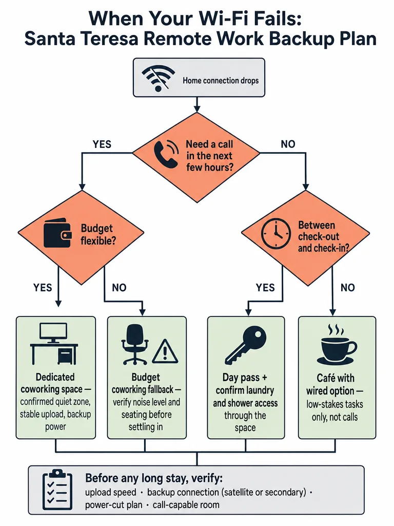 Santa Teresa Laundry, Showers, and Coworking Backup Plans infographic
