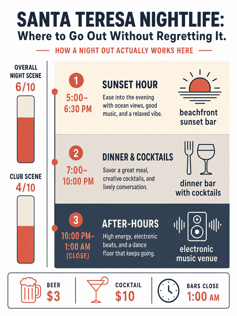 Santa Teresa Nightlife: Where to Go Out Without Regretting It infographic