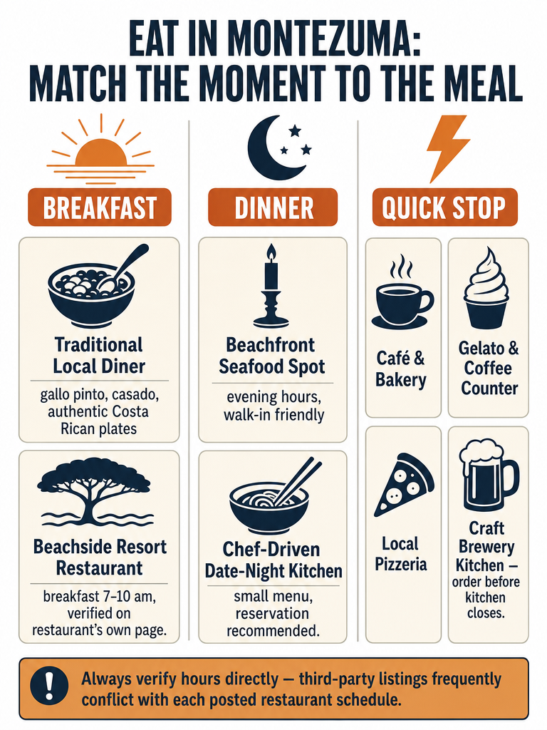 Where to Eat in Montezuma: Breakfast, Dinner, or a Quick Stop infographic