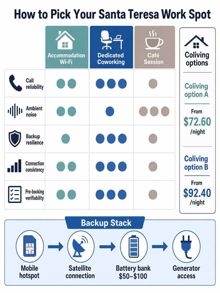 Where to Work in Santa Teresa: Wi-Fi, Noise, and Backup infographic