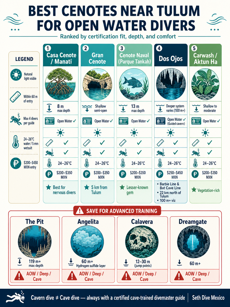 Best Cenotes for Open Water Divers Near Tulum infographic