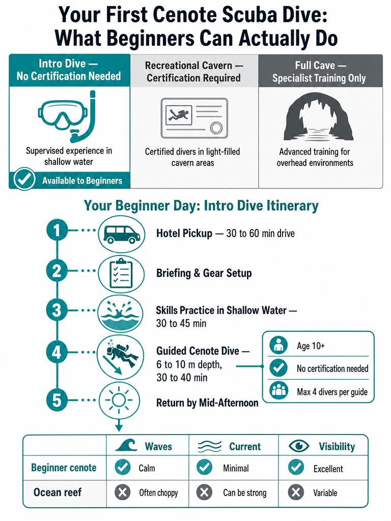 Can Beginners Do Discover Scuba in a Cenote? infographic