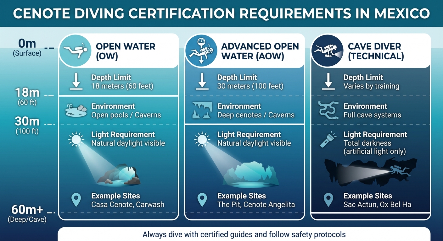 Cenote Diving Certification Requirements and Depth Limits in Mexico