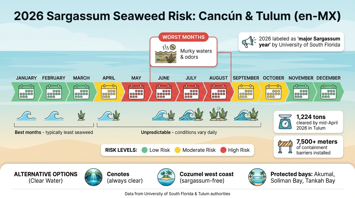 Sargassum Seaweed Risk Levels by Month in Cancún and Tulum 2026