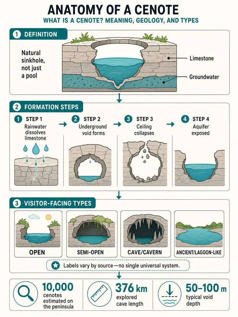 What Is a Cenote? Meaning, Geology, and Types infographic