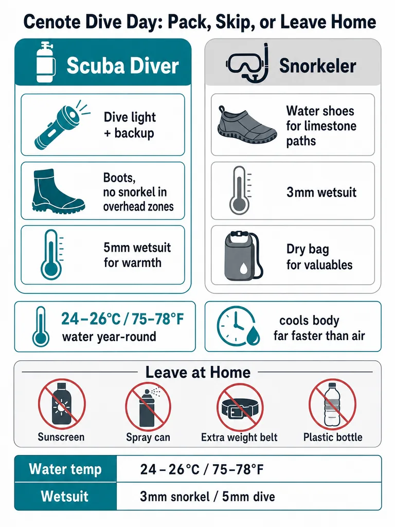 Diagram: What to Pack for a Cenote Dive Day (and What to Leave)