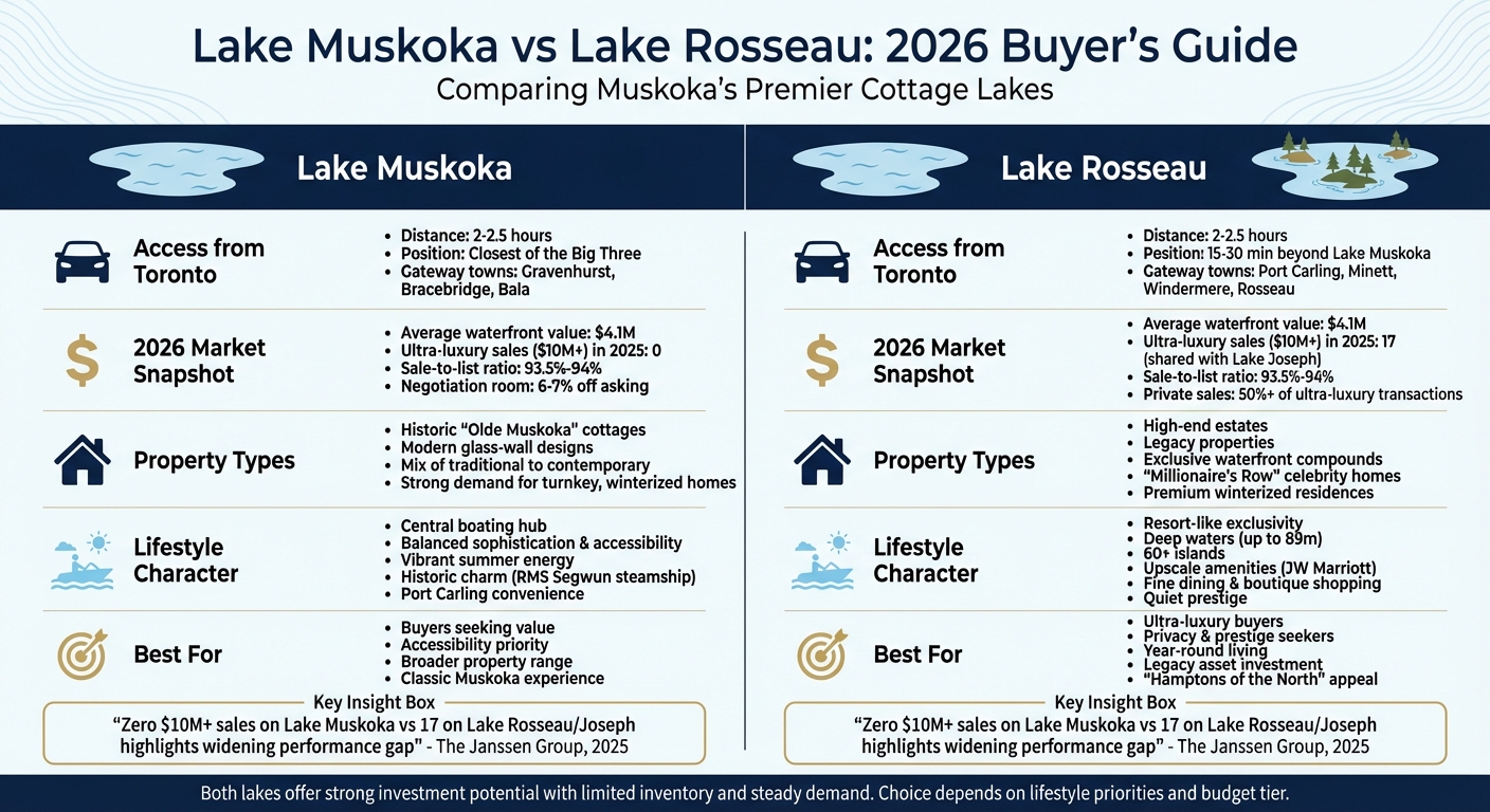 Lake Muskoka vs Lake Rosseau Comparison 2026: Prices, Access, and Lifestyle