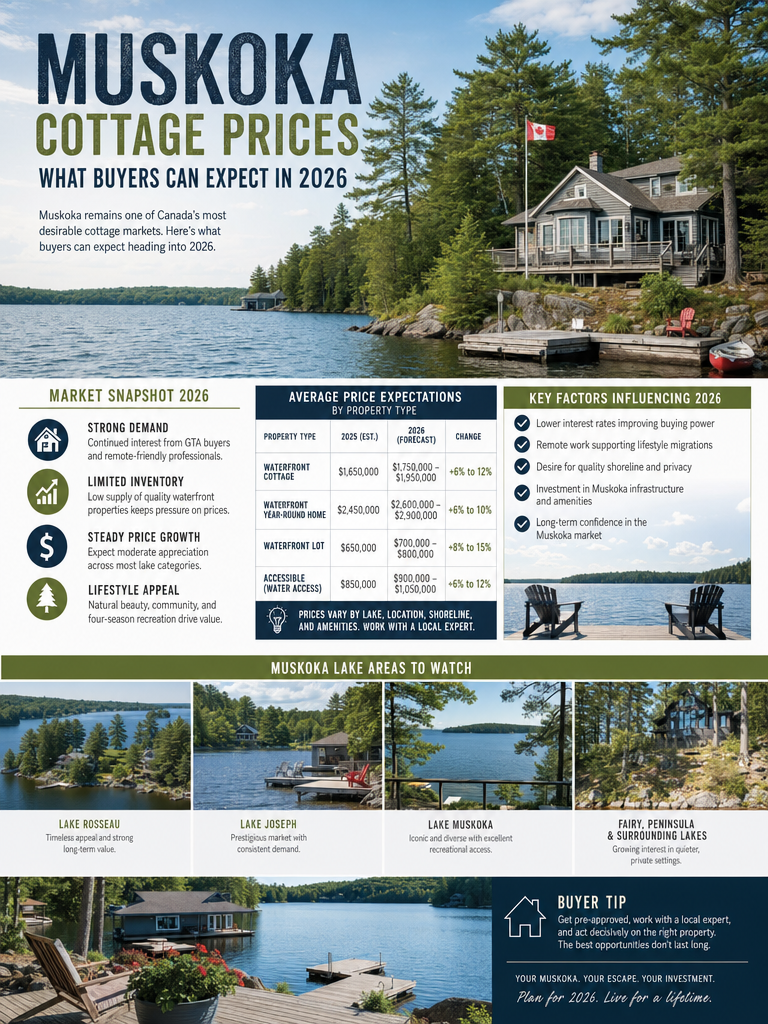 Muskoka Cottage Prices: What Buyers Can Expect in 2026 infographic