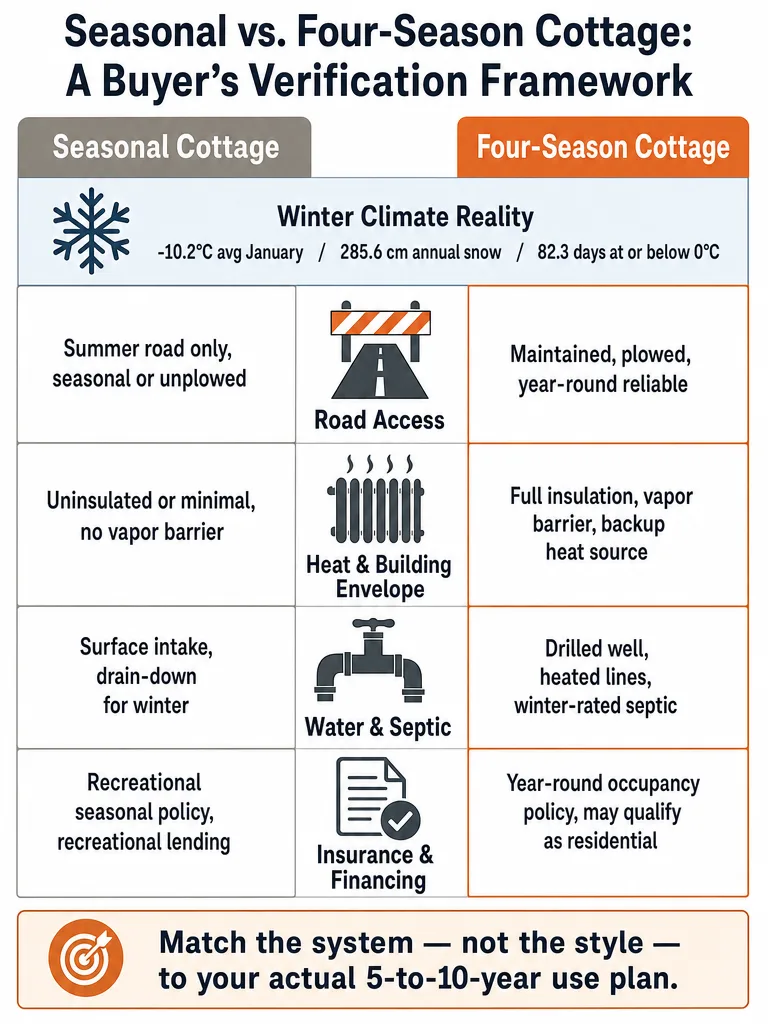 Winterized vs Seasonal Cottages in Muskoka: Which Fits You? infographic