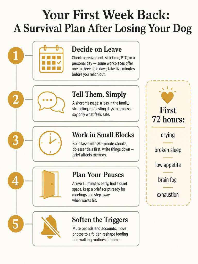 Dog Grief at Work: How to Get Through the First Week infographic