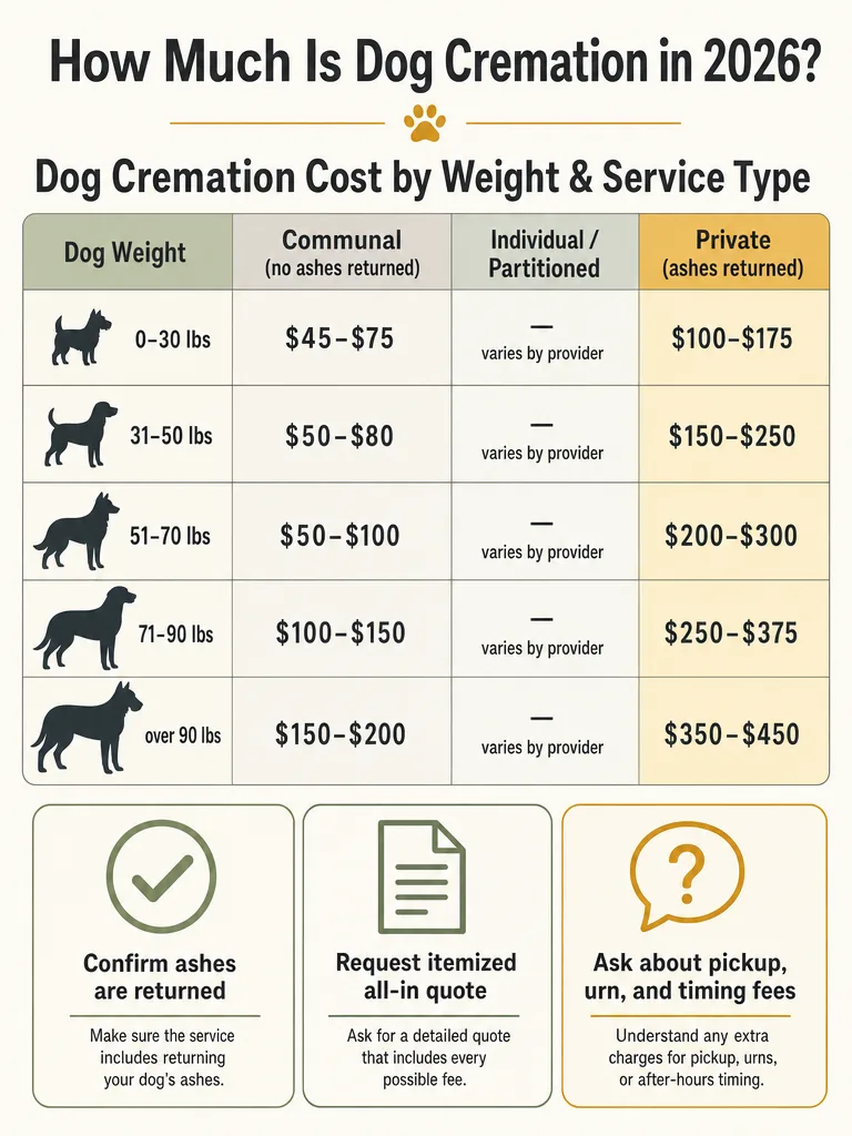 How Much Is Dog Cremation in 2026? infographic