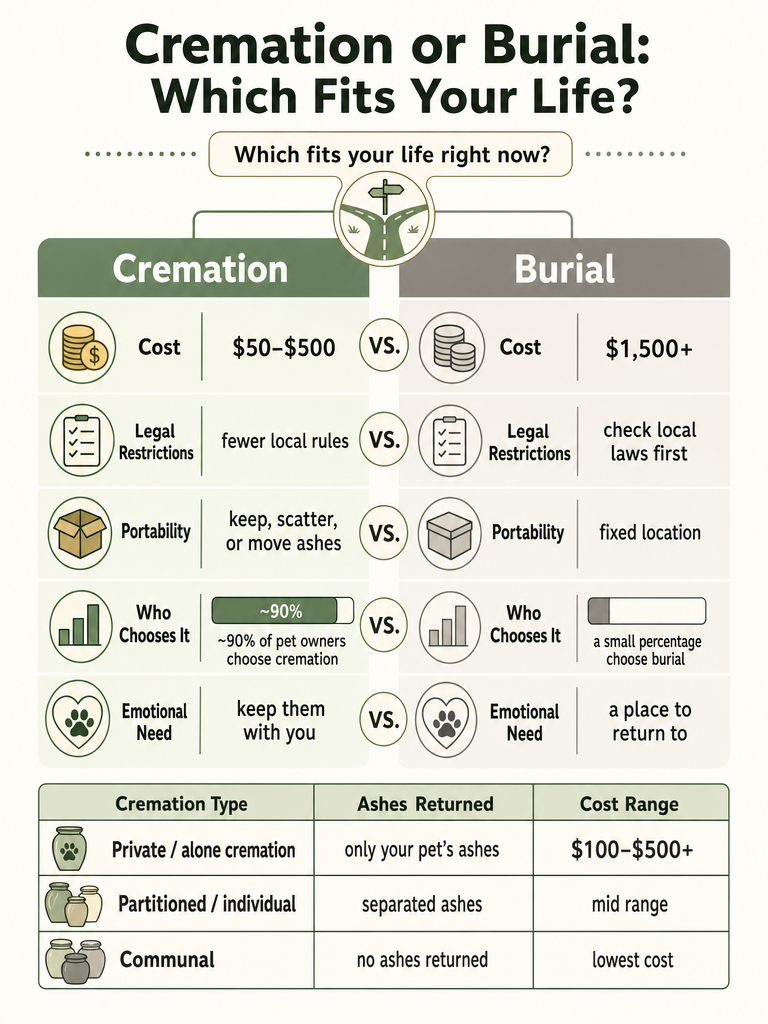 How to Choose Between Cremation and Burial for a Dog infographic