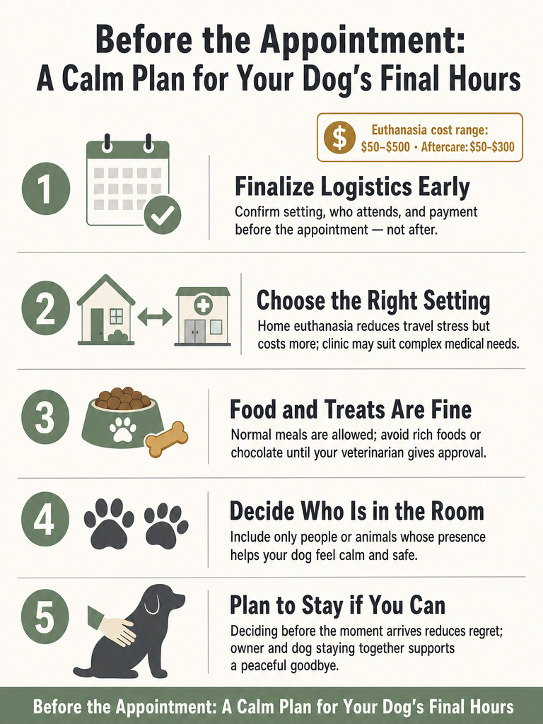 What to Do Before a Scheduled Dog Euthanasia Appointment infographic