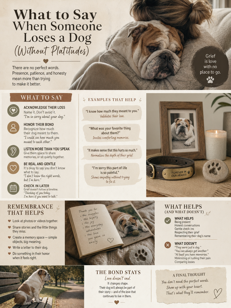 What to Say When Someone Loses a Dog (Without Platitudes) infographic