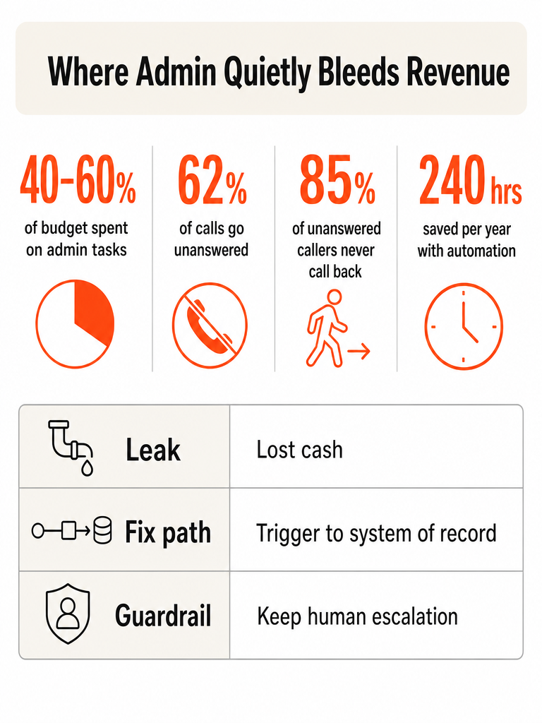 AI Automation for Service Businesses With Too Much Admin infographic