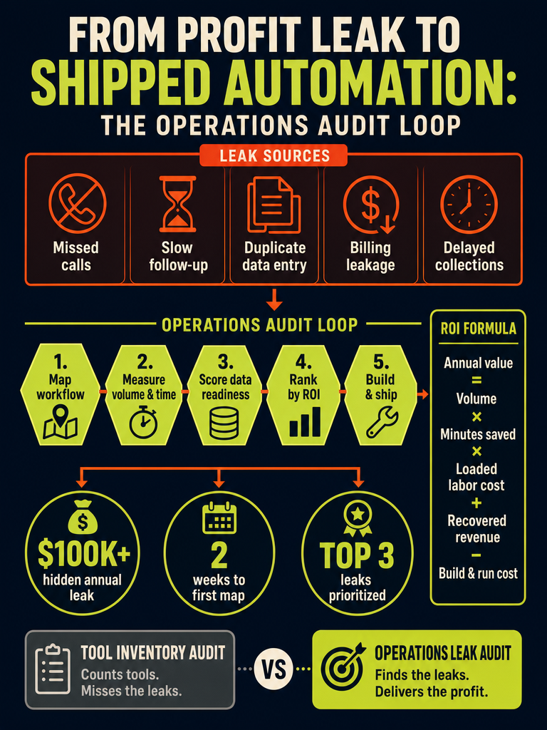 AI Operations Audit: Find the Work Leaking Profit Fast infographic