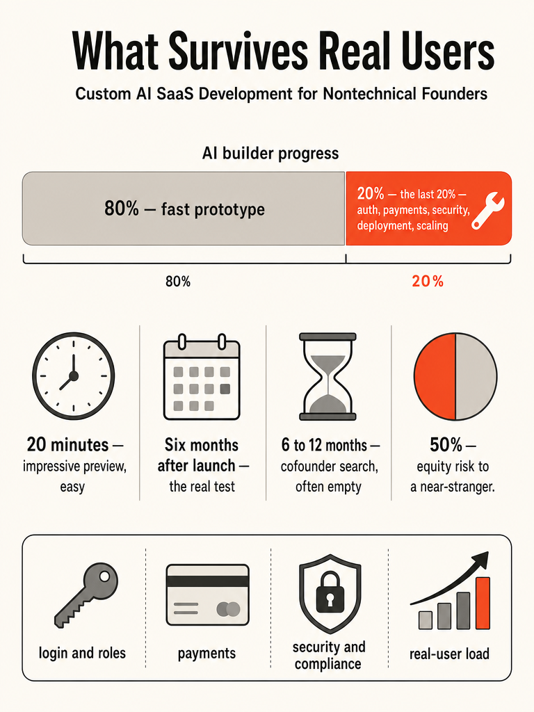 Custom AI SaaS Development for Nontechnical Founders infographic